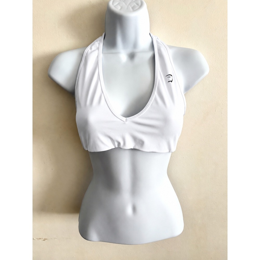 Gymshark Sports Bra Women Medium White Halter Neck V-Neck Minimalist B8A5G